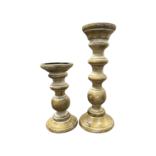 MANGO WOOD PILLAR CANDLE HOLDER SET OF 2 (POLISH)